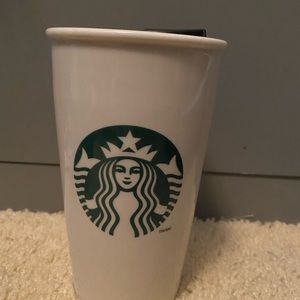 Starbucks 2011 Tall White Ceramic Double Wall Travel Tumbler 12oz w lid